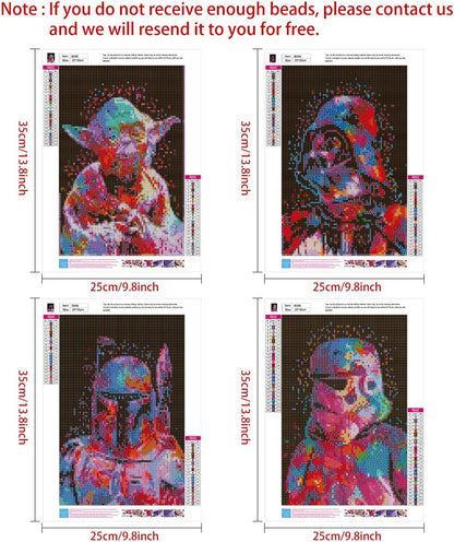 4 Pack 5D Full Drill Diamond Painting Kit, KISSBUTY DIY Star Fighter Diamond Rhinestone Painting Kits for Adults Beginner Animation Diamond Arts Craft Decor, 13.8 X 9.8 Inch