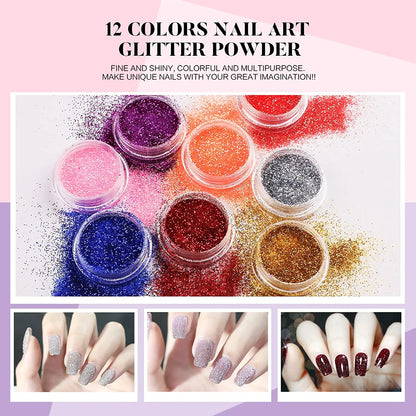 Acrylic Nail Kit - Glitter Acrylic Powder Set with Everything Professional Acrylic Nail Powder Set for Nails Supplies Acrylic Brushes Nail Tips Nail Art Decoration Tools DIY Nail Extension Kit for Starter