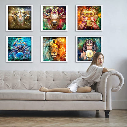 Cskunxia 12 Zodiac Diamond Painting Kits for Adults Diamond Dots Round Full Drill Diamond Art Painting for Crystal Home Wall Decor Gift (12 x 12 Inch)