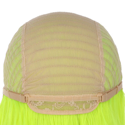 Fluorescent Green Synthetic Wigs for Women Soft Green Long Body Wave Hair Wig with Baby Hair Glueless Heat Resistant Fiber Hair for Cosplay Party Use 24 inches