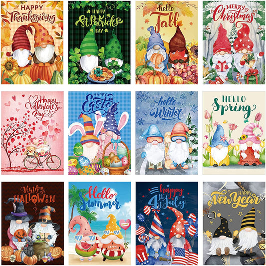 12 Pieces DIY Diamond Art Kits 5D Gnome Diamond Painting Kits for Adults Diamond Dots Paintings for Kid Parents Children Beginners, 12 x 16 Inch