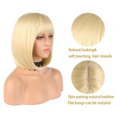 Blonde Short Bob Straight Flat Air Bangs