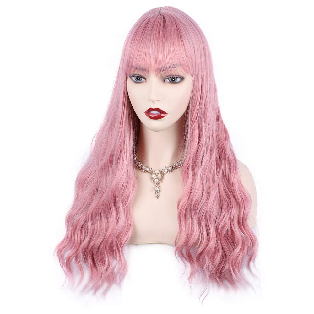 Trendy Wigs Gorgeous Fashion Goddess Pink Wig with Bangs