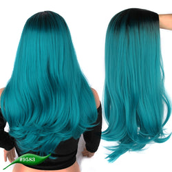 Ombre Long Straight High Temperature Fiber Hair Extension Synthetic Middle Part Wig