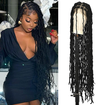 40 Inches Full Double Lace Front Square Knotless Locs Braided Wigs For Women Loc Braid Wig With Baby Hair Black Synthetic Lace Frontal Braid Wigs
