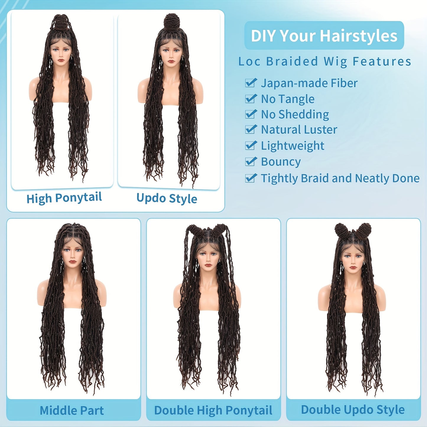 40 Inches Full Double Lace Front Square Knotless Locs Braided Wigs For Women Loc Braid Wig With Baby Hair Black Synthetic Lace Frontal Braid Wigs