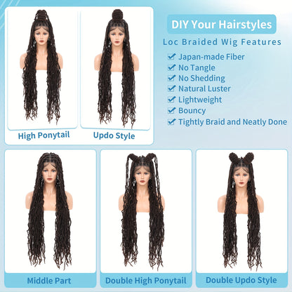 40 Inches Full Double Lace Front Square Knotless Locs Braided Wigs For Women Loc Braid Wig With Baby Hair Black Synthetic Lace Frontal Braid Wigs