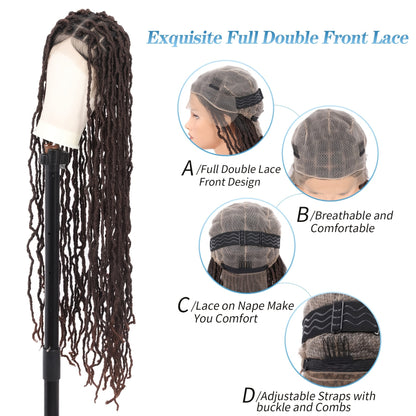 40 Inches Full Double Lace Front Square Knotless Locs Braided Wigs For Women Loc Braid Wig With Baby Hair Black Synthetic Lace Frontal Braid Wigs