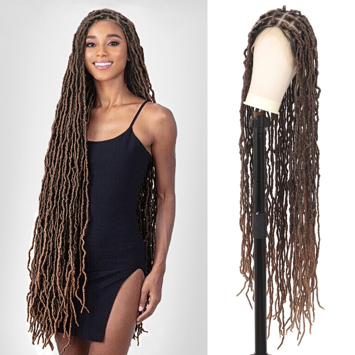 40 Inches Full Double Lace Front Square Knotless Locs Braided Wigs For Women Loc Braid Wig With Baby Hair Black Synthetic Lace Frontal Braid Wigs