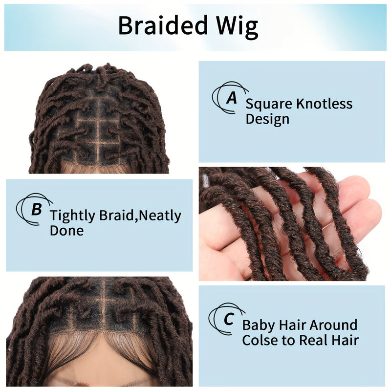 40 Inches Full Double Lace Front Square Knotless Locs Braided Wigs For Women Loc Braid Wig With Baby Hair Black Synthetic Lace Frontal Braid Wigs