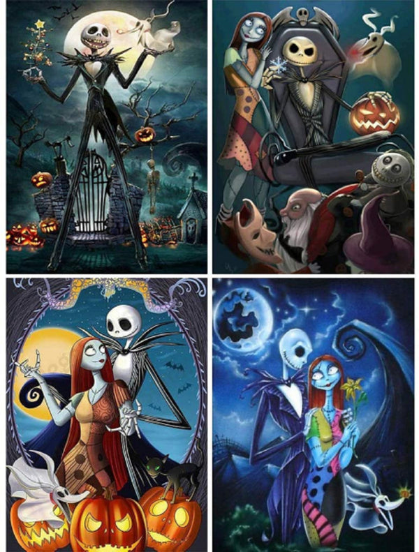 Round Full Drill DIY 5D Diamond Paintings Nightmare Before Christmas - Jack and Sally - Halloween Decor - Halloween Gifts - Jack Skellington