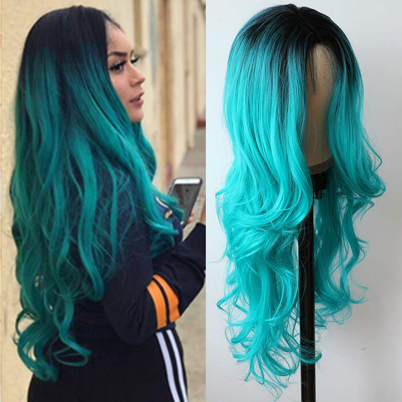 Blue Ombre Body Wave 24" Top Quality Heat Resistant Synthetic Wig