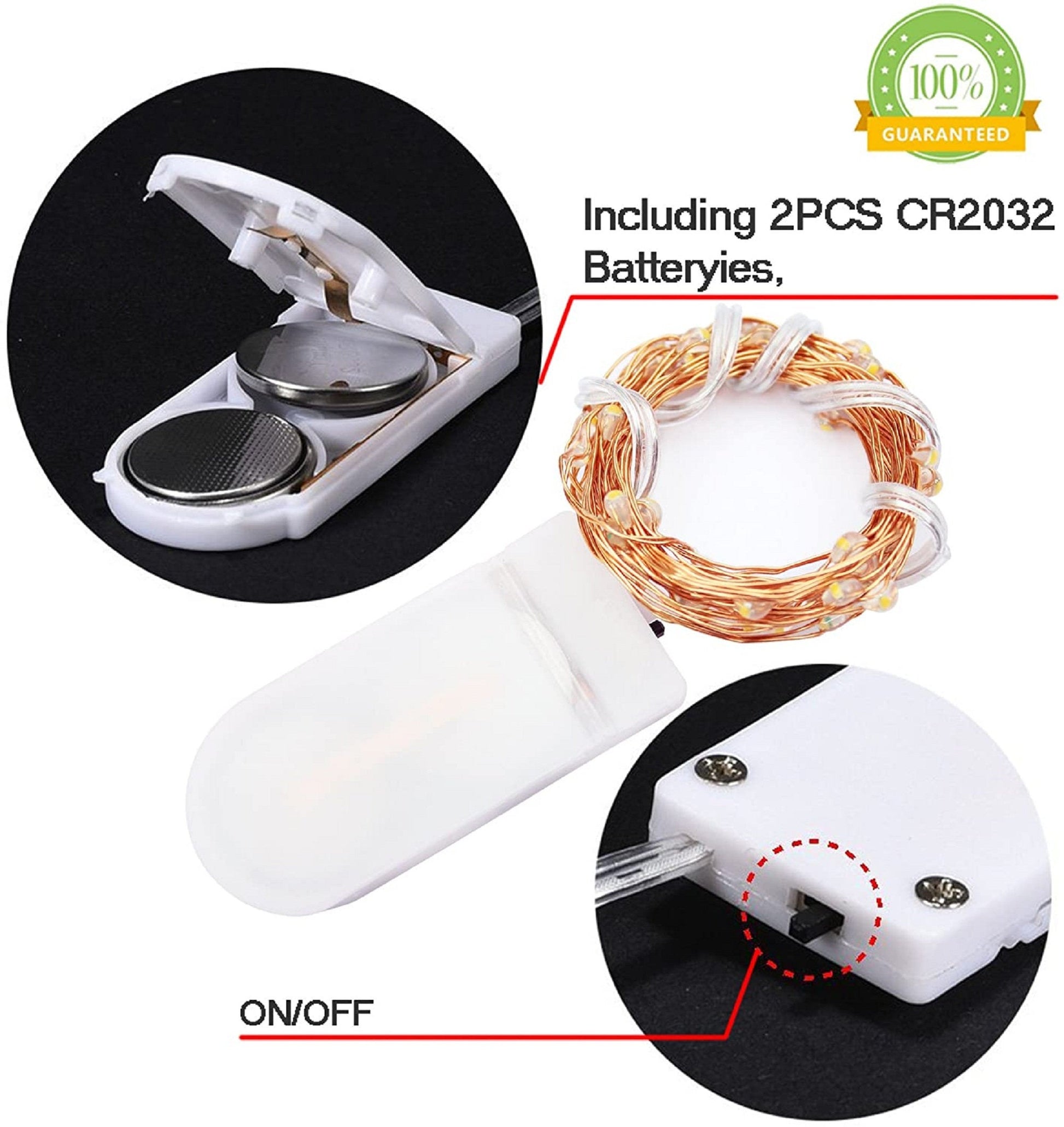 7ft (20 LED) String Lights | Silvery Copper Wire | CR2032 Batteries Required and Included | DIY Lighting | 6 Color Choices