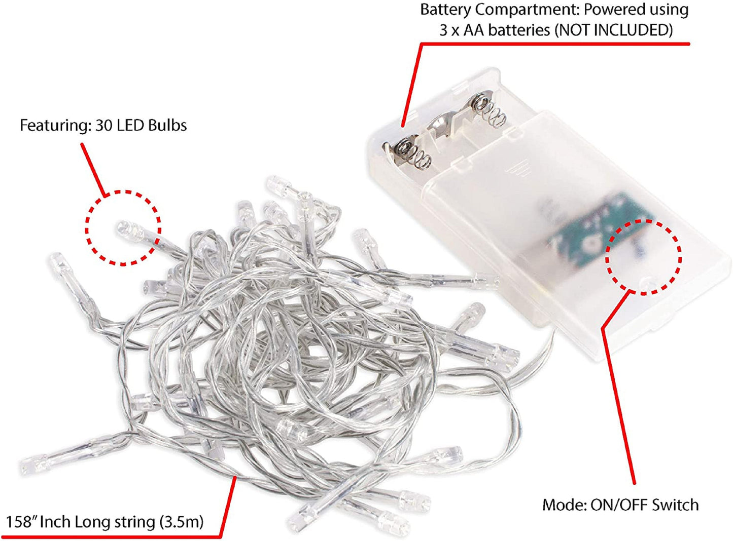 Green 30 Mini LED Battery Operated Fairy Lights  | Indoor/Outdoor Lighting | DIY Lighting | Discount Plus Free Shipping on 3 or More Sets