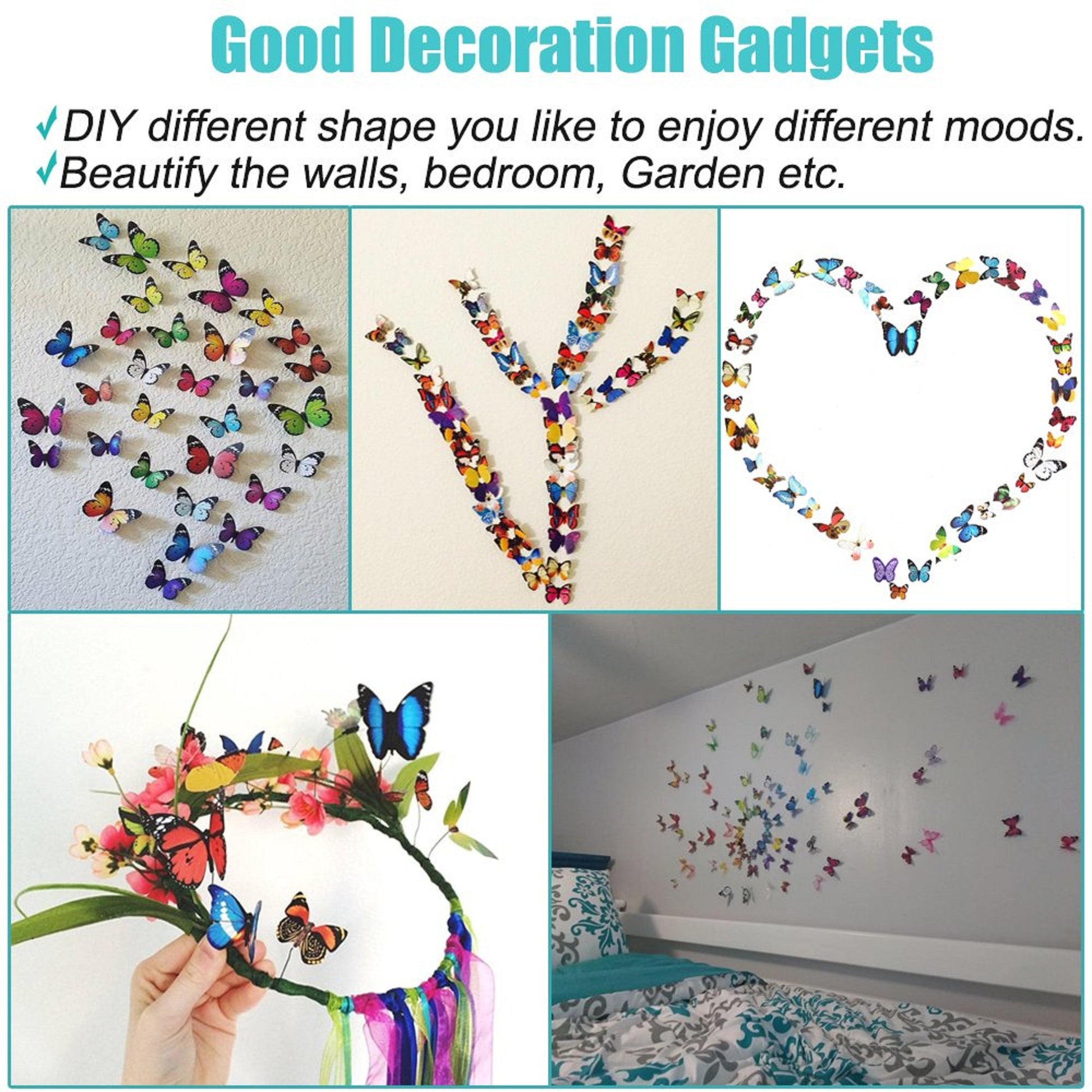 Butterfly Removable 3D Wall Decals X 80 Butterfly stickers 3D Butterflies Wall Decals Child's Room Birthday DIY Project Flower Decorations