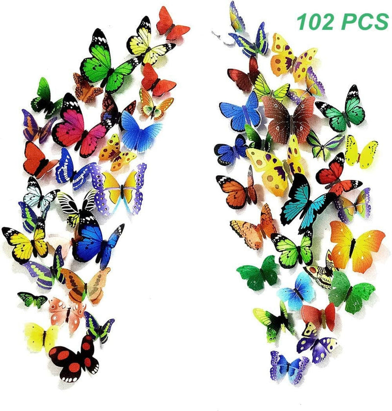 Butterfly Removable 3D Wall Decal 102 Butterfly stickers 3D Butterflies Wall Decals Child&#39;s Room Birthday DIY Project Flower Decorations