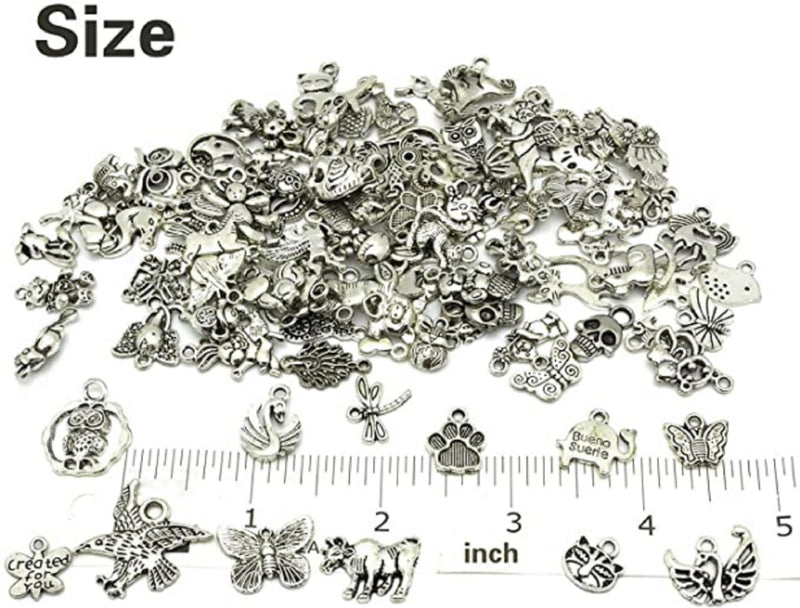 100 Mixed No Repeated Silver Pewter Smooth Metal Charms Pendants DIY for Necklace Bracelet Dangle Jewelry Making and Crafting, Animal Charms