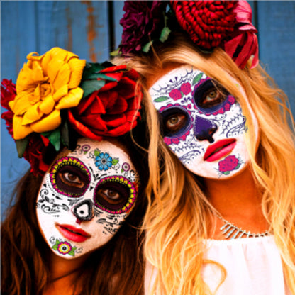 Day of the Dead Sugar Skull Floral Black Skeleton Web Red Roses Full Face Mask Halloween Costume or Dia De Los Muertos Celebration DIY