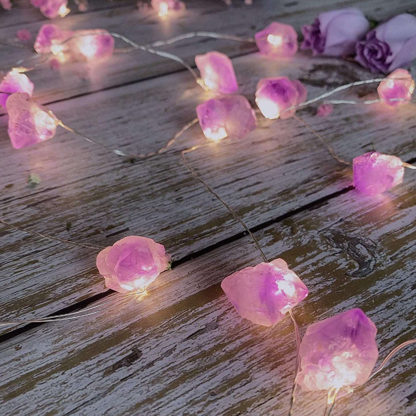 Amethyst Natural Crystal LED String Lights 10FT 30LEDs for Summer, Valentine's Day, Wedding, Birthday Party, Bedroom. Christmas Decoration