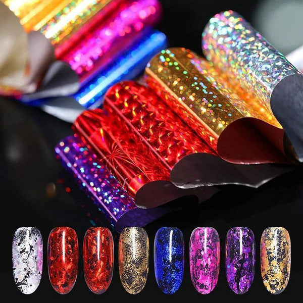 Bright Color Nail Foil Transfer Stickers | 10 DIY Holographic Nail Art | Stickers Tips | Custom Wraps | Foil Transfers | Metallic Stickers