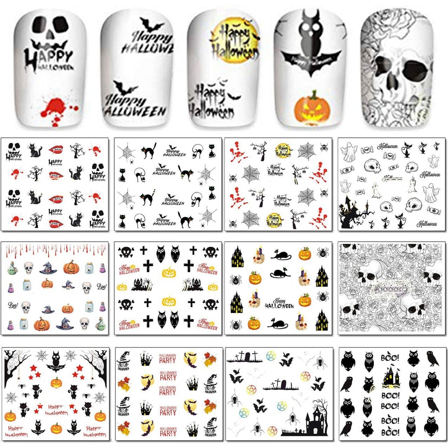 Ghost | Skull | Sugar Skull | Nail Art Stickers | Halloween | Gothic | Day of the Dead | 48 Sheets | Nail Art Decals | Dia De Los Muertos