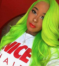 Fluorescent Green | Synthetic Neon Lime | Glow in the Dark Cosplay Wavy  | Free Parting | Drag Stage Performer Neon | Fluorescent Wig