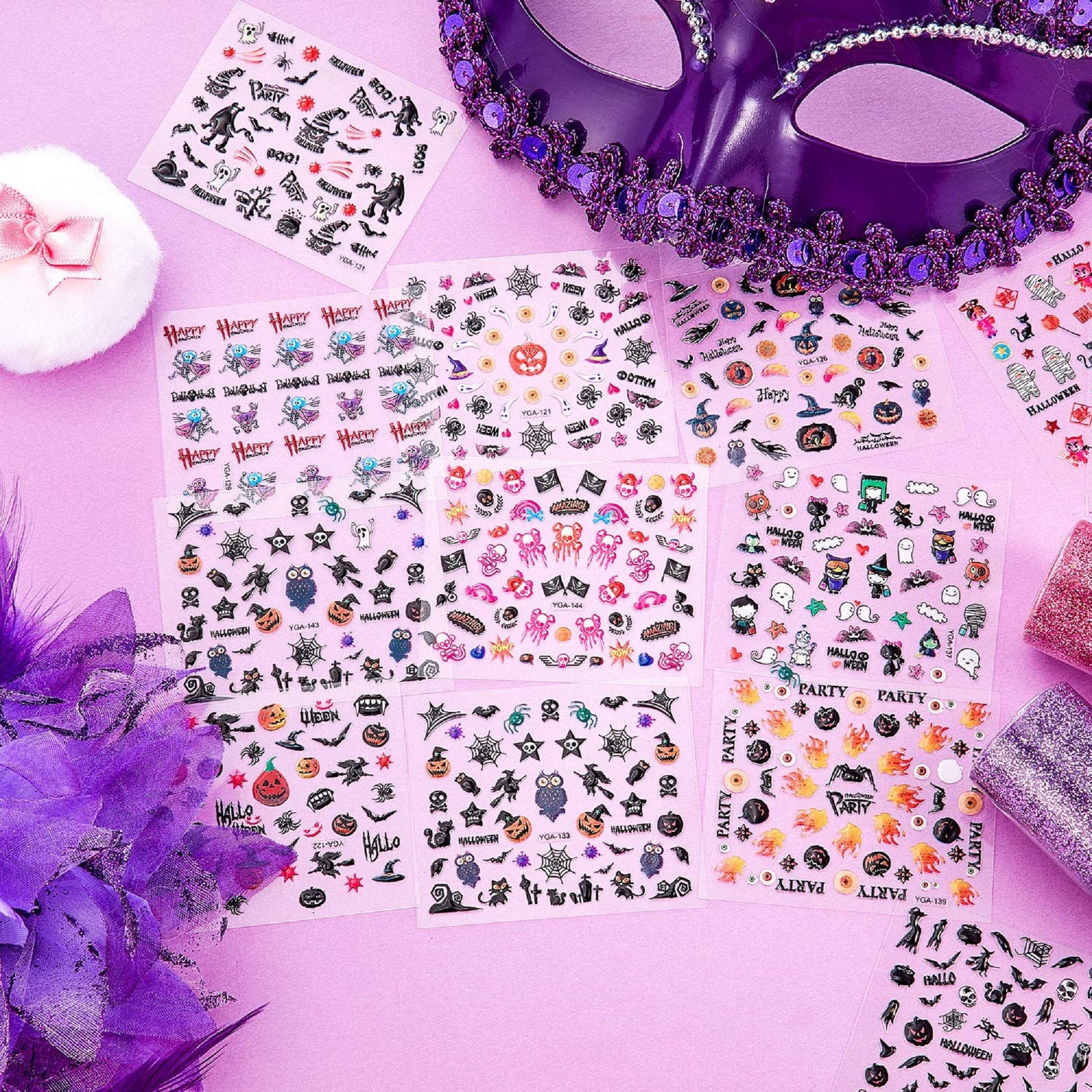 1200 Pieces Halloween Nail Art Stickers | Gothic | Day of the Dead | Cell Phone Bling | Dia De Los Muertos | Skull | Sugar Skull