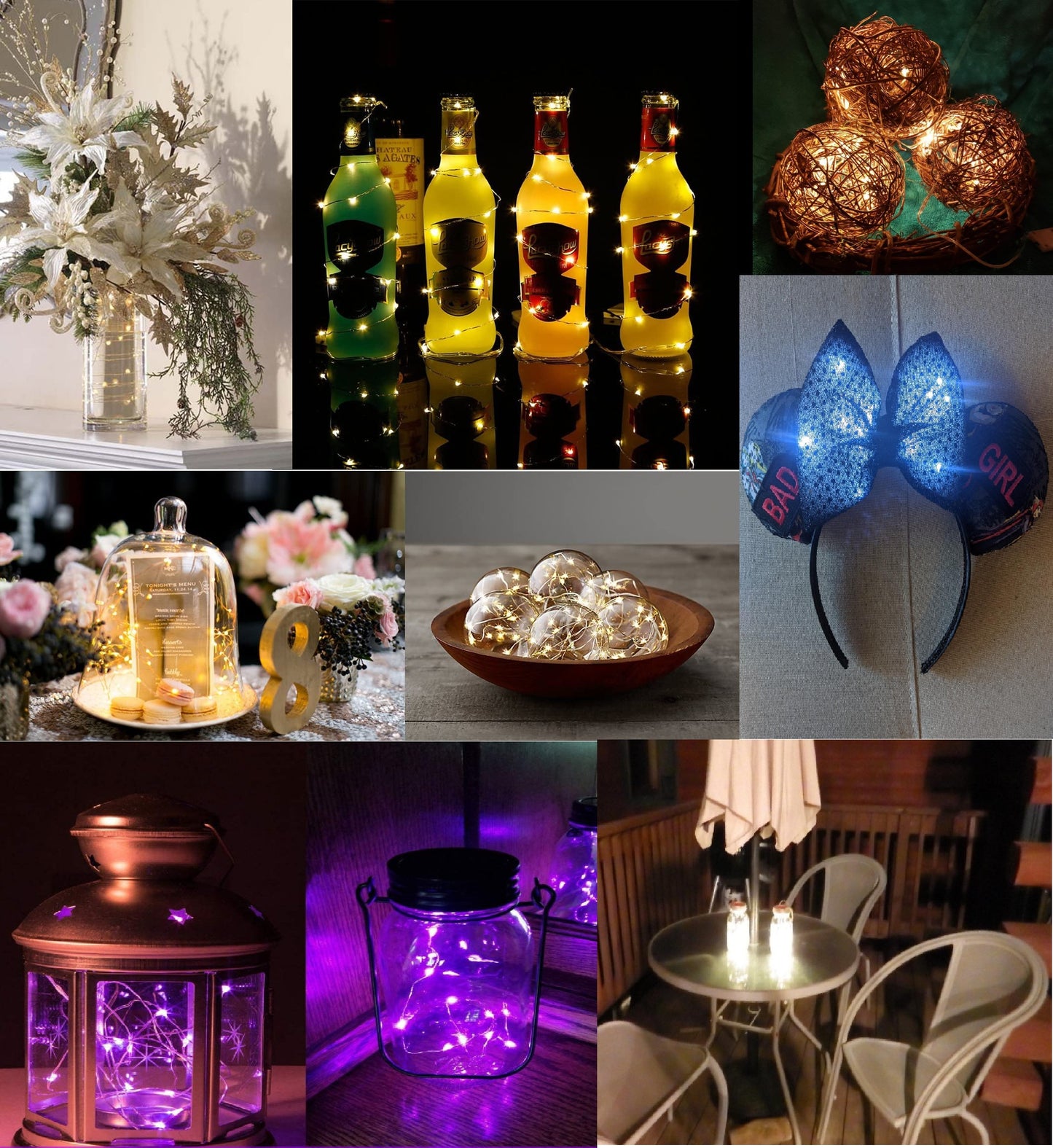 DIY Lighting in 6 Color Choices String Lights Silvery Copper Wire 10 ft (30 LED) CR2032 Batteries Required and Included 