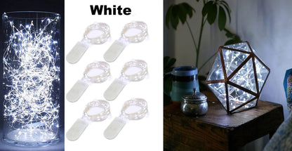 10 ft (30 LED) String Lights | Silvery Copper Wire | CR2032 Batteries Required and Included | DIY Lighting | 6 Color Choices