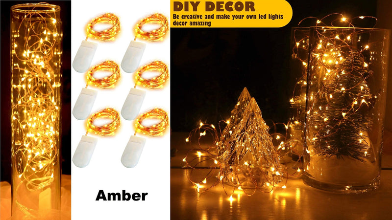 7ft (20 LED) String Lights | Silvery Copper Wire | CR2032 Batteries Required and Included | DIY Lighting | 6 Color Choices