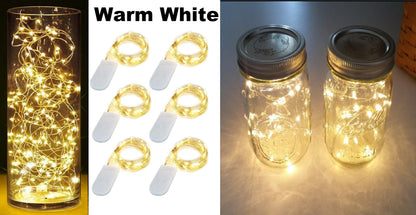 7ft (20 LED) String Lights | Silvery Copper Wire | CR2032 Batteries Required and Included | DIY Lighting | 6 Color Choices