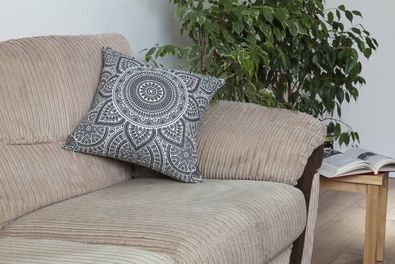 Throw Pillow Cover Mandala Accent 100% Cotton Decorative Square Cushion Cases 18 x 18 Inches Black or Graphite Grey in Off-White Background