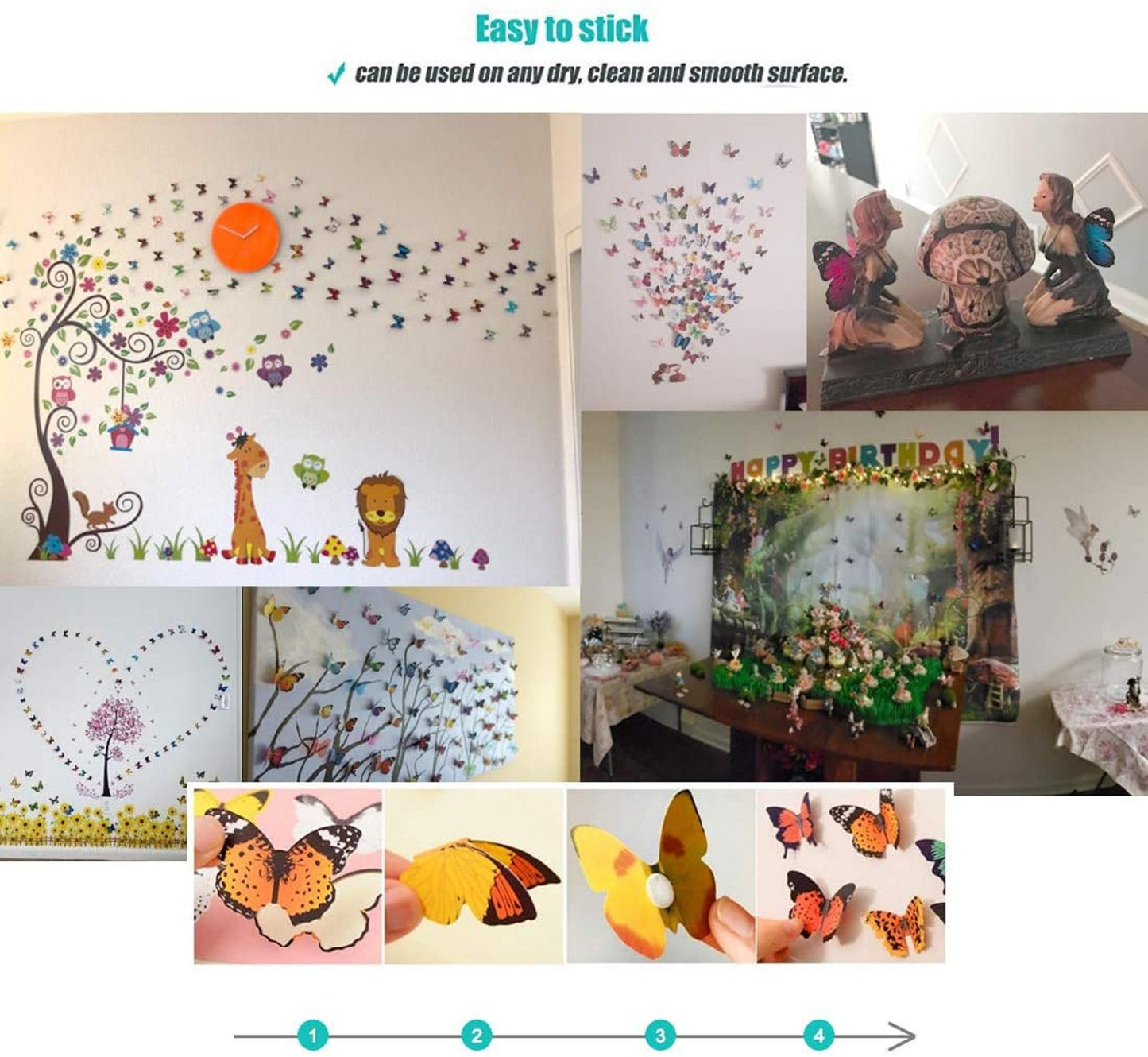 Butterfly Removable 3D Wall Decal 123 Butterfly stickers 3D Butterflies Wall Decals Child's Room Birthday DIY Project Flower Decorations