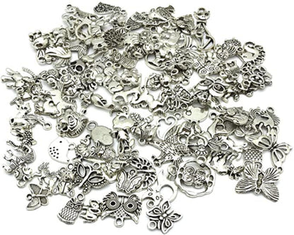 100 Mixed No Repeated Silver Pewter Smooth Metal Charms Pendants DIY for Necklace Bracelet Dangle Jewelry Making and Crafting, Animal Charms