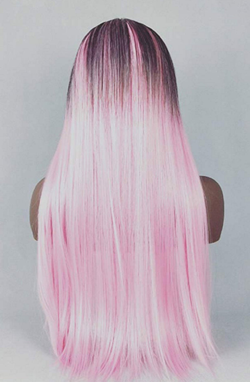 Ombre Black to Pastel Pink Straignt 26" Synthetic Ready and Waiting to be Shipped to JUST YOU Halloween Blow Out Wig Sale Act Fast