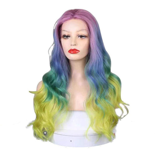 Trendy Wigs Rainbow Unicorn Deep Wave Synthetic 28" Heat Reistant Hot Trending Mermaid Wig