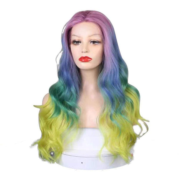 Trendy Wigs Rainbow Unicorn Deep Wave Synthetic 28" Heat Reistant Hot Trending Mermaid Wig