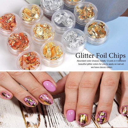 Nail Supplies Set, Nail Brushes Polish Kit, Double-Ended Dotting Pens, Butterfly Nail Glitter Sequins, Manicure Tapes, Nail Paillette Foil