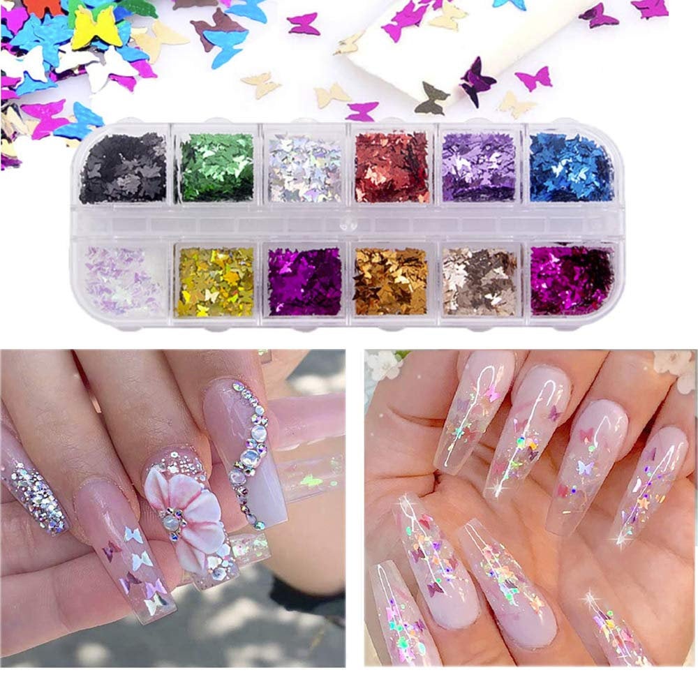 Nail Supplies Set, Nail Brushes Polish Kit, Double-Ended Dotting Pens, Butterfly Nail Glitter Sequins, Manicure Tapes, Nail Paillette Foil