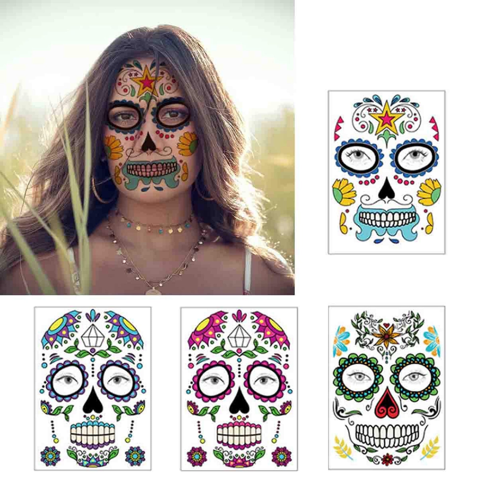 Day of the Dead Sugar Skull Floral Black Skeleton Web Red Roses Full Face Mask Halloween Costume or Dia De Los Muertos Celebration DIY