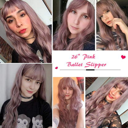 Dusty Pink Purple Wavy 26" | Trendy Wigs | Synthetic Top Quality Heat Resistant Fiber | Human Hair Feel | Instant Hair Style Transformation