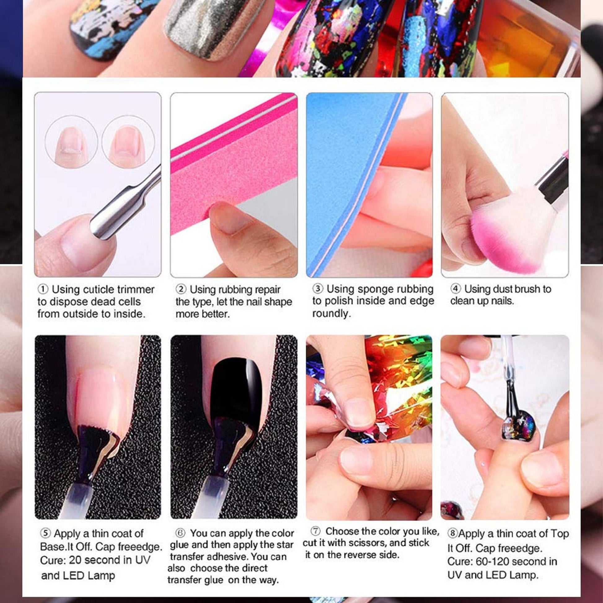 Bright Color Nail Foil Transfer Stickers | 10 DIY Holographic Nail Art | Stickers Tips | Custom Wraps | Foil Transfers | Metallic Stickers