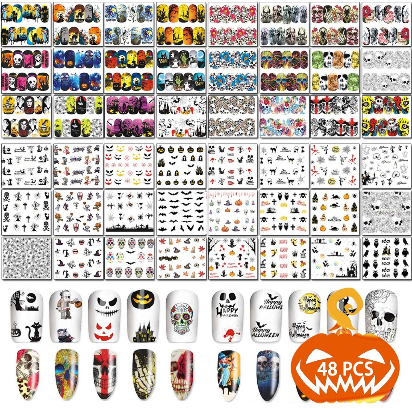 Ghost | Skull | Sugar Skull | Nail Art Stickers | Halloween | Gothic | Day of the Dead | 48 Sheets | Nail Art Decals | Dia De Los Muertos