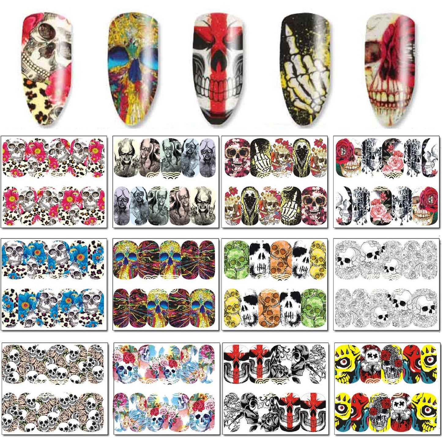 Ghost | Skull | Sugar Skull | Nail Art Stickers | Halloween | Gothic | Day of the Dead | 48 Sheets | Nail Art Decals | Dia De Los Muertos