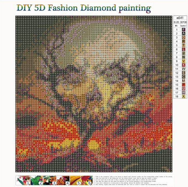 Skull Twig Moon DIY 5D Diamond Painting by Number Kit Canvas 12"X12"