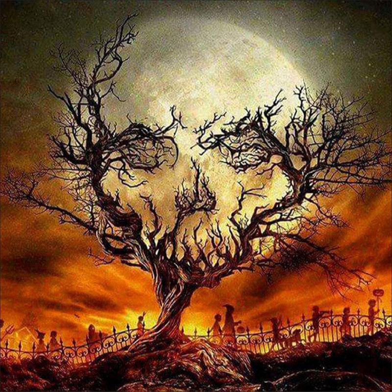Skull Twig Moon DIY 5D Diamond Painting by Number Kit Canvas 12"X12"