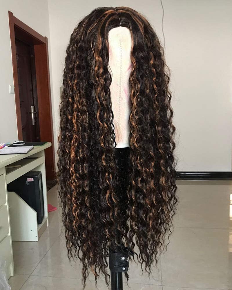 Trendy Wig Wet and Wavy Kinky Brown on Black Ombre Heat Resistant Natural Human Hair Feel Synthetic Wig 26 Inches +/- Free Shipping Included