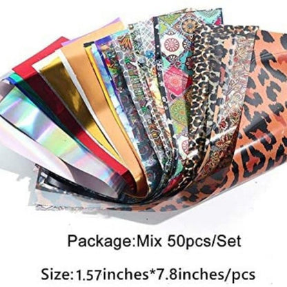 Leopard Print | Gold | Silver | Cheetah Print | Flowers | Nail Foil Transfers | DIY Nail Art Supplies | 50 Sheets | Nail Art Decal