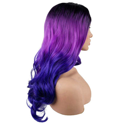 Purple Tri-Tone Ombre | Big Wave | 24&quot; Synthetic | Human Hair Feel | Drag Queen | Trendy Custom Styled | Stage Performer Wig