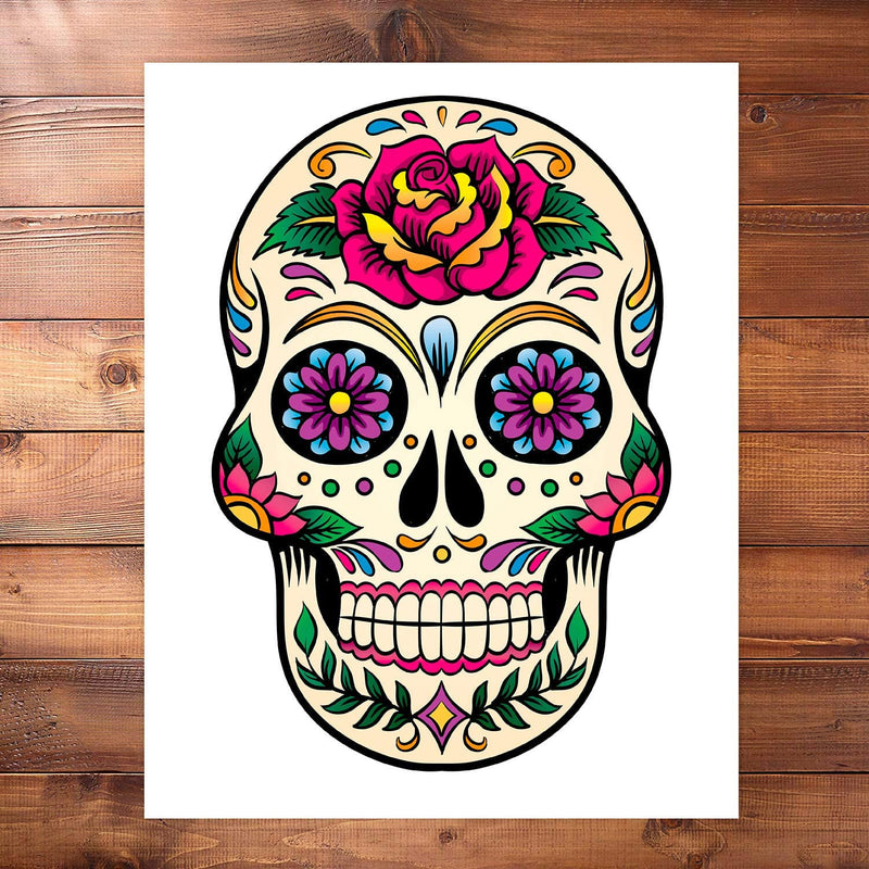 Retro Colorful Mexican Day of The Dead Sugar Skull Flower Sugar Skull Decor 4 Art Prints  8x10 Unframed Mexican Day of The Dead Gift